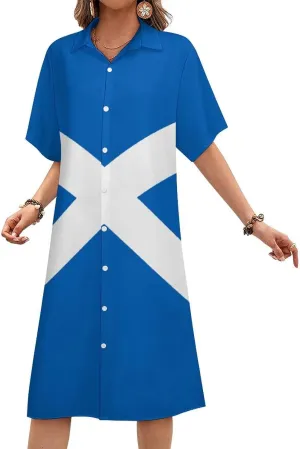 Zakqeik Women's Honduras Flag Shirt Dress Collar V-Neck Button Down Loose Short Sleeve Long Dresses