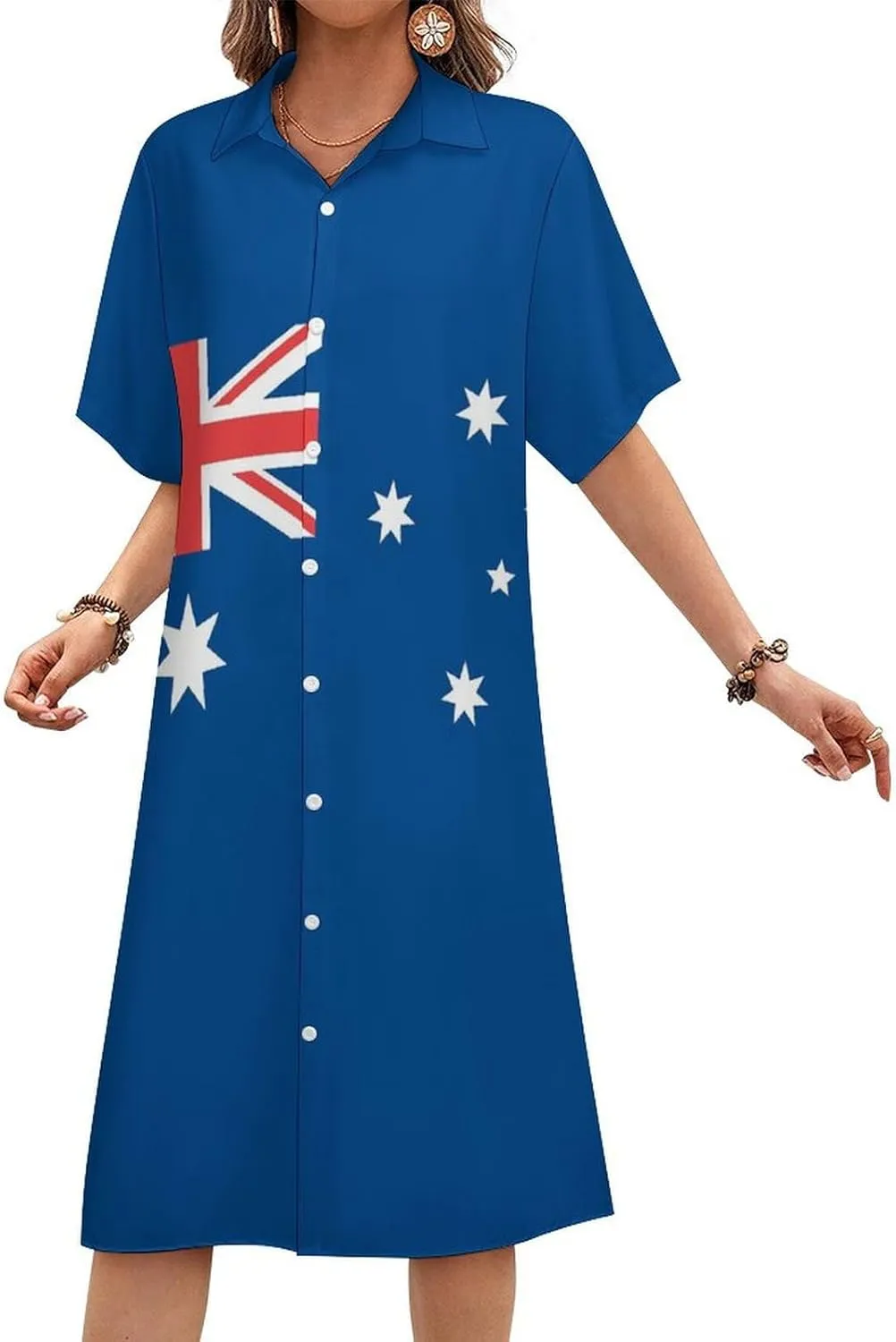 Zakqeik Women's Italy Flag Shirt Dress Collar V-Neck Button Down Loose Short Sleeve Long Dresses