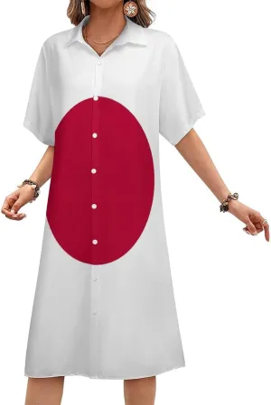 Zakqeik Women's Italy Flag Shirt Dress Collar V-Neck Button Down Loose Short Sleeve Long Dresses