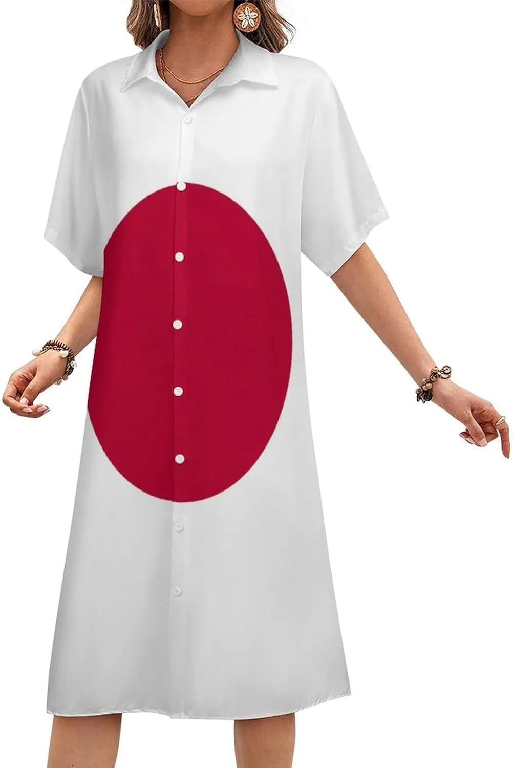 Zakqeik Women's Italy Flag Shirt Dress Collar V-Neck Button Down Loose Short Sleeve Long Dresses