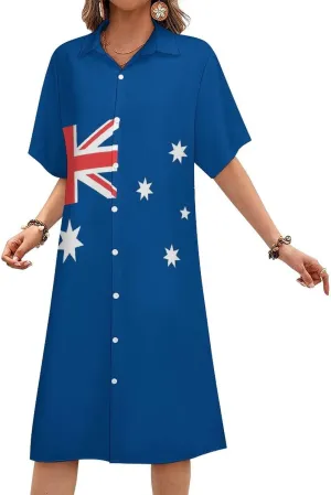 Zakqeik Women's Italy Flag Shirt Dress Collar V-Neck Button Down Loose Short Sleeve Long Dresses