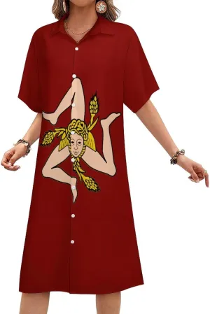 Zakqeik Women's Ukraine Flag Flower Shirt Dress Collar V-Neck Button Down Loose Long Dresses