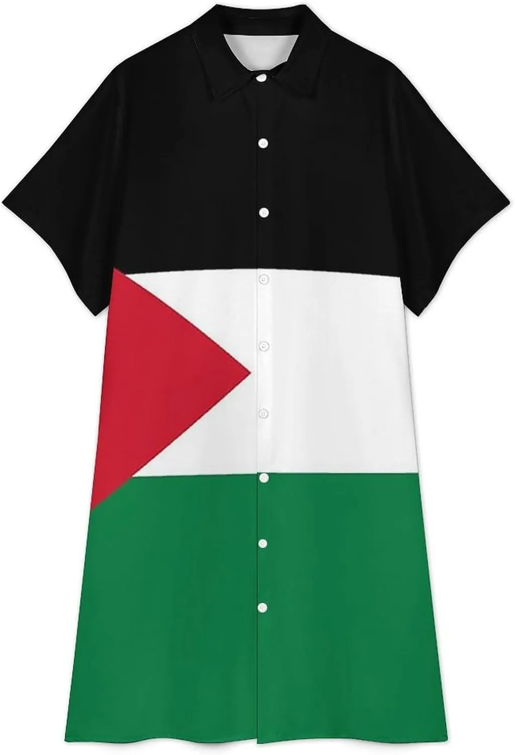 Zakqeik Women's Zimbabwe Flag Shirt Dress Collar V-Neck Button Down Loose Short Sleeve Long Dresses