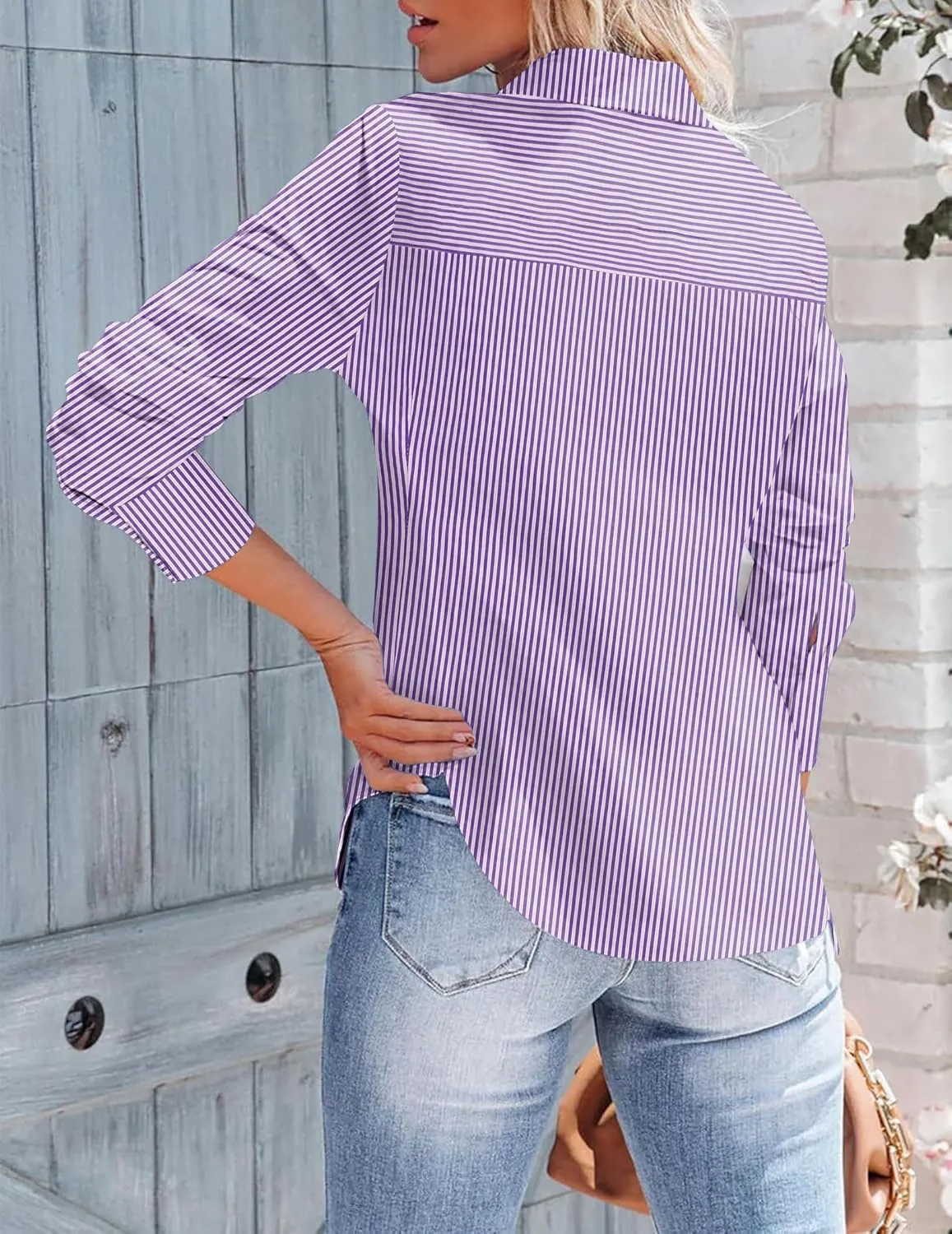 Zeagoo Womens Button Down Shirts Long Sleeve V Neck Tops Wrinkle Free Collared Work Office Solid Blouses Corset Tops